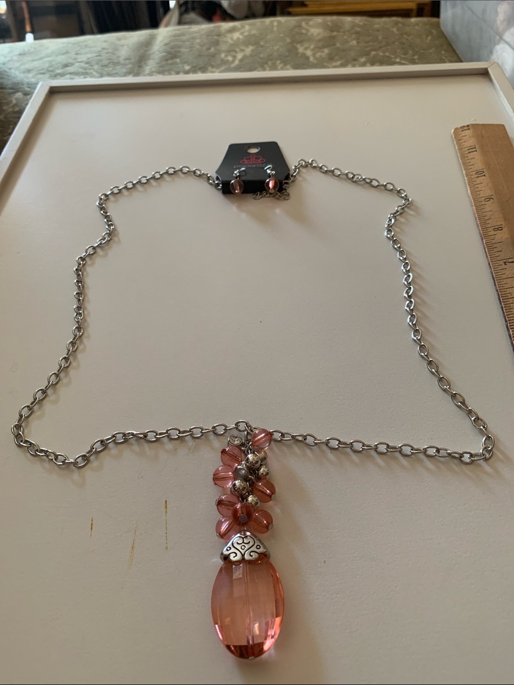 Silver Chain Necklace with Pink Crystal Pendant